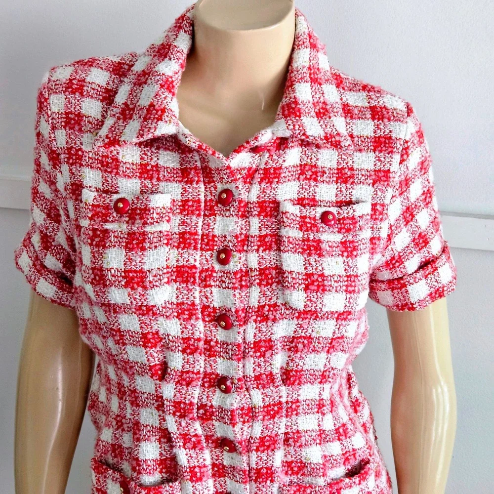 Chanel 19A / 2019, Pink Ivory Tweed Button Front Romper Playsuit Size 40